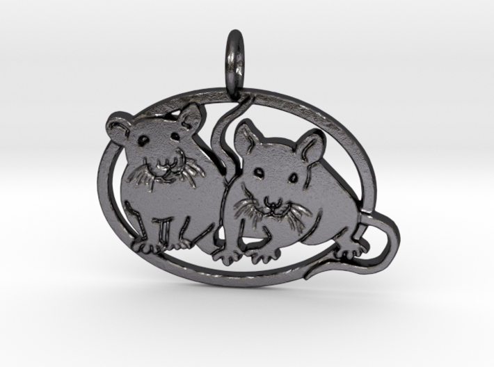 Double rat pendant oval cameo 3d printed 