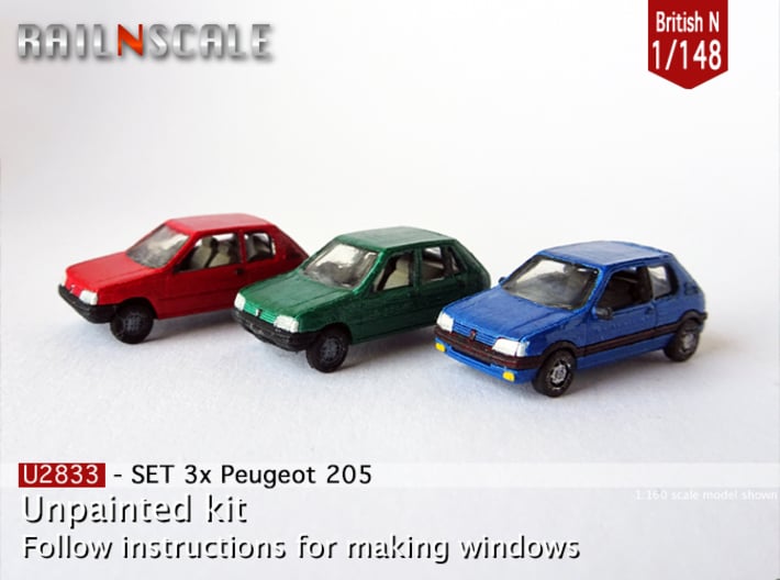 SET 3x Peugeot 205 (British N 1:148) 3d printed