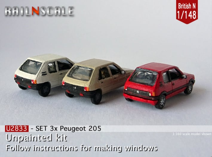SET 3x Peugeot 205 (British N 1:148) 3d printed 