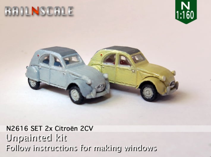 SET 2x Citroën 2CV '61-'65 (N 1:160) 3d printed 