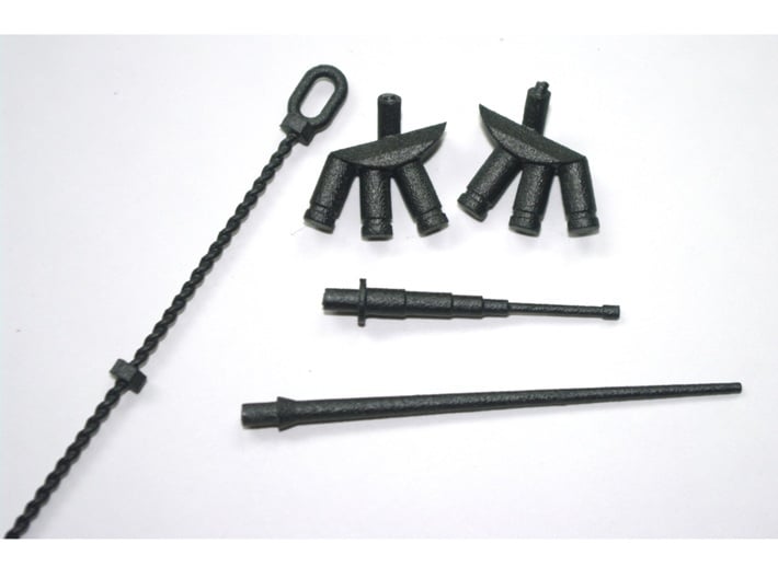 Mauler Rare Parts Set:Tow Cable, Antenna, Launcher 3d printed Complete bundle set printed in dark gray glass-filled PA-12 (a material that is not yet available for retail)...