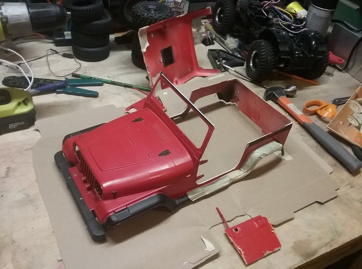 Tamiya CC-01 Soft Top Jeep Door LH 3d printed Top and doors removed from body.