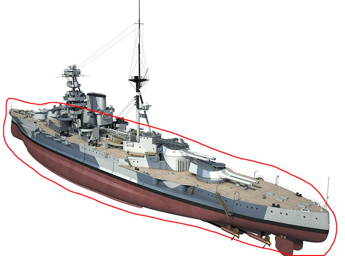 1/600 HMS Barham Hull Forward Waterline Model 3d printed