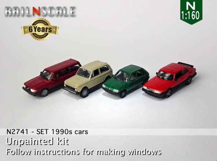 SET 1990s cars (N 1:160) 3d printed