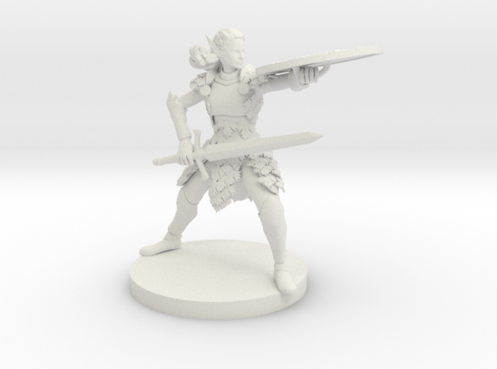 Female Eladrin Fighter Performing a Shield Bash 3d printed 