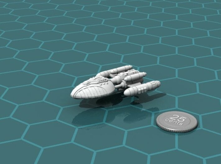 Reticulan Cruiser 3d printed Render of the model, with a virtual quarter for scale.