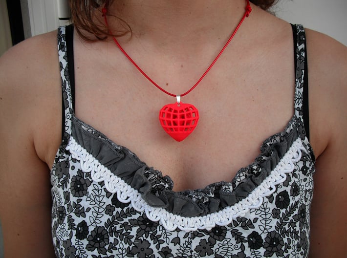 Hearts in Heart Pendant 3d printed Printed in Red Polished Strong &amp; Flexible Plastic