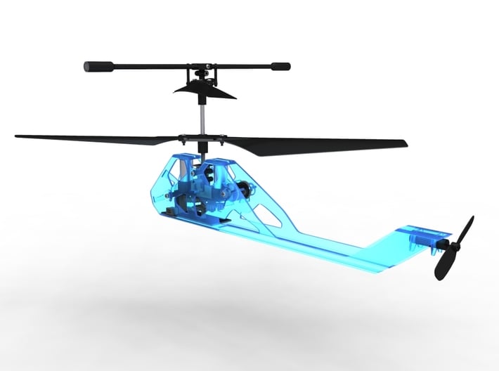 R/C Drone | X2 Helicopter | a Syma S107 Mod 3d printed Theoretical Translucent Blue Plastic Material Render - In Use shot - Rear