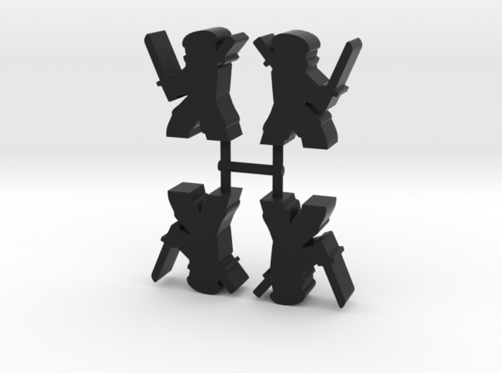 Ninja Meeple, ready katana, 4-set 3d printed