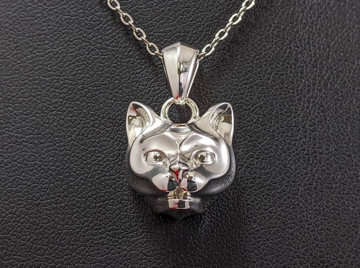 Cat Pendant 3d printed This material is Polished Silver (Chain not included.)
