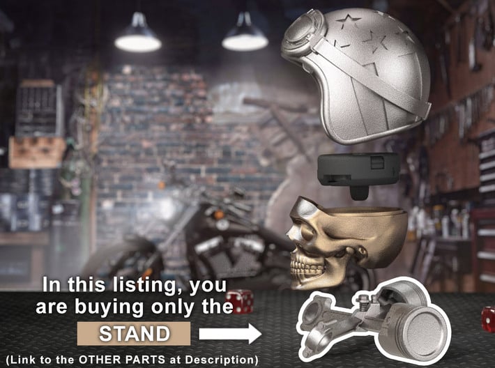 Easy Rider Skull (Piston Stand) Biker Ring Box 3d printed The Helmet, the Bottom Skull, and Insert Ring Holder  are sold separately.