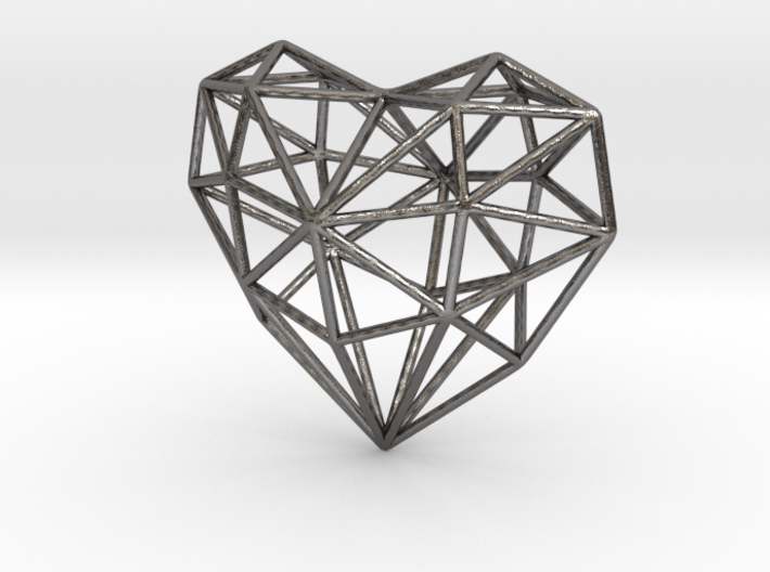 SIMPLE HEART - minimalist wireframe pendant design 3d printed Polished Nickel Steel
