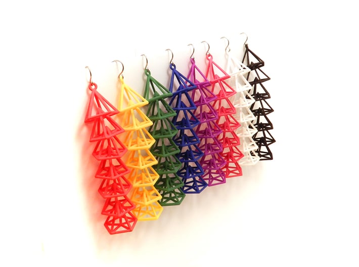 Pyramid Earrings 3d printed all the colors!