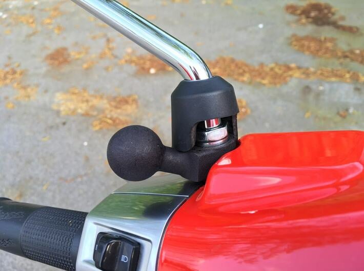 Vespa Primavera Mirror 1" RAM Mount Adapter B Ball 3d printed Flexible boot not yet cut out on picture