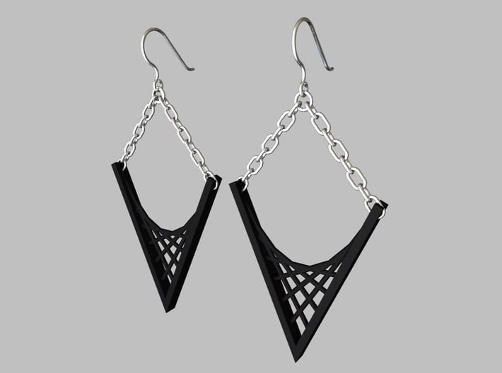 Parabolic Suspension Earrings 3d printed Black Strong and Flexible Earrings with Ear Wires and Chain (Not Included)