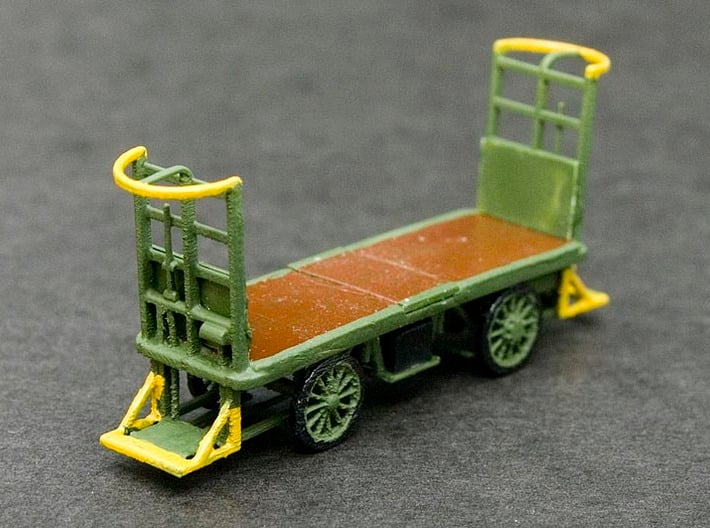 HO Scale (1/87) - Electric Baggage Cart 3d printed Painted 3D print in FUD. Painted with Acrylic Model Paints.