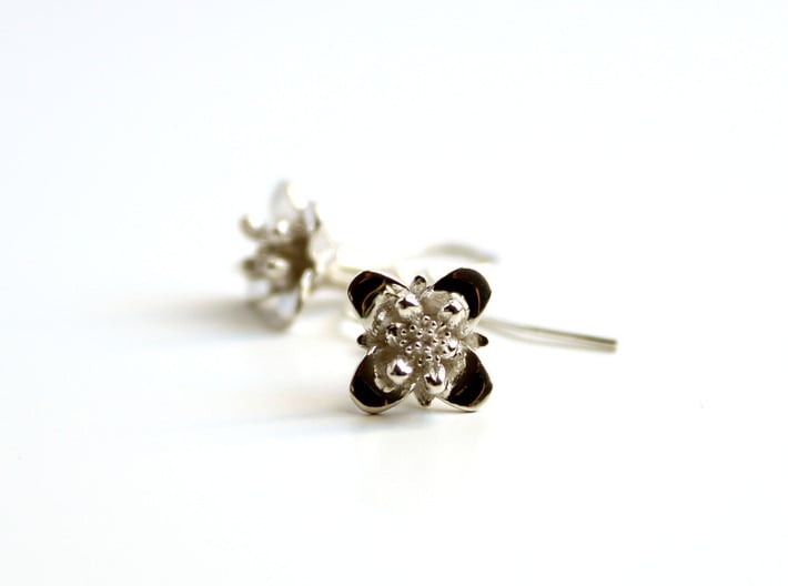 Arabidopsis Flower Earrings - Science Jewelry 3d printed Arabidopsis Flower Earrings in polished silver