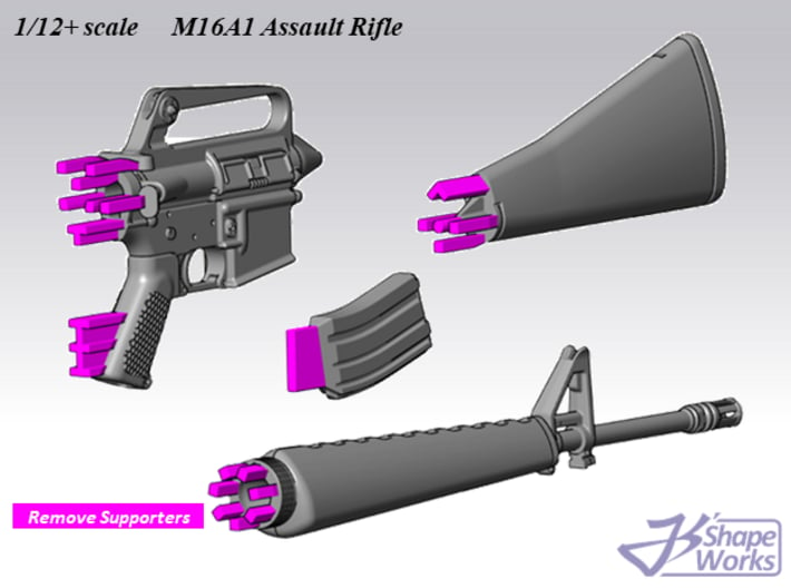 1/12+ M16A1 Assault Rifle 3d printed 