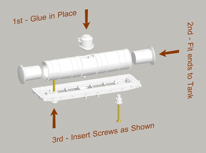 N Scale 19th Century Oil Tank Car 3d printed Use this quick diagram to aide in assembly