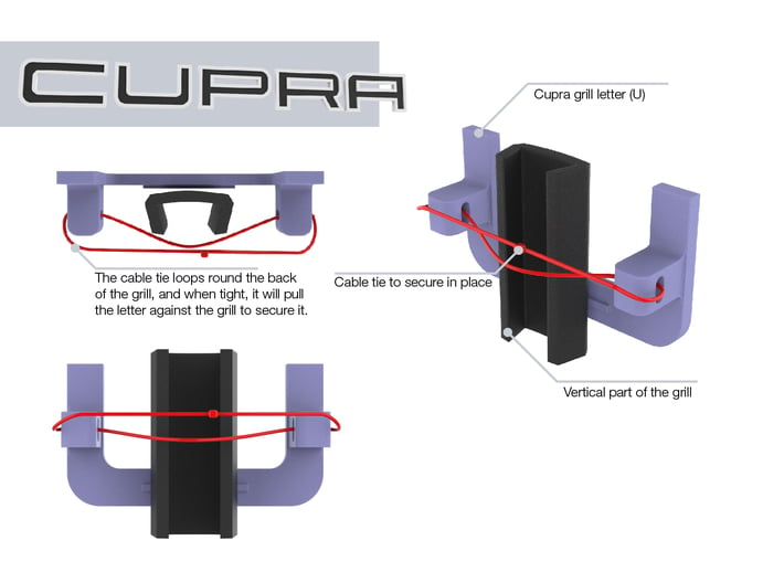 Cupra Lower Grill Letters - Full Set 3d printed Explanation of how to secure in place