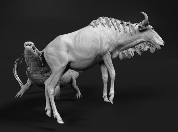 Blue Wildebeest 1:16 Attacked by Nile Crocodile 2 3d printed
