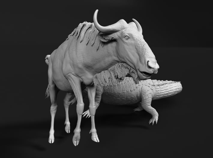 Blue Wildebeest 1:16 Attacked by Nile Crocodile 2 3d printed 