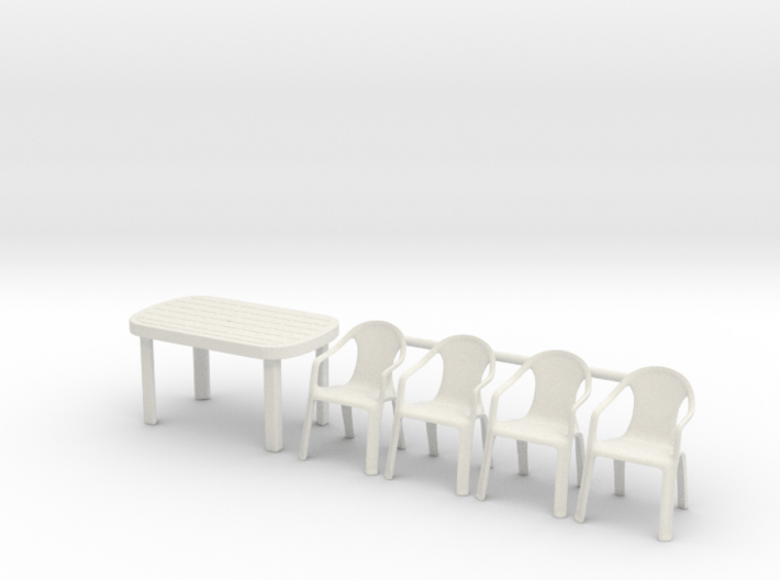 Table and Plastic Chairs 01. 1:24 Scale 3d printed