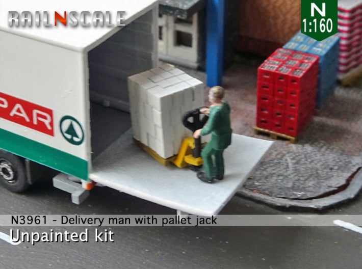 Delivery man with pallet jack (N 1:160) 3d printed 