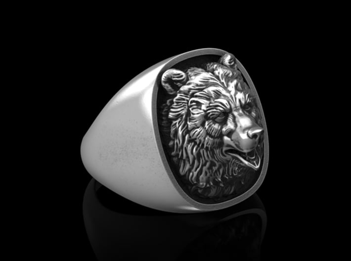 Totem Bear Floral Bear Sterling Silver Bear Silver Bear Ring Bear ring 3D Print 3d Printed 3d printed Jewelry Animal Jewelry,