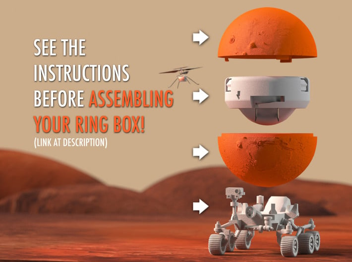 MARS Ring Box Geek Engagement Proposal 3d printed Insert Ring Holder and Rover Stand sold separately.