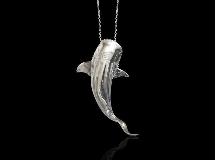 Solid 925 Sterling Silver 3D Whale Shark Pendant Necklace Sealife Scuba diving 