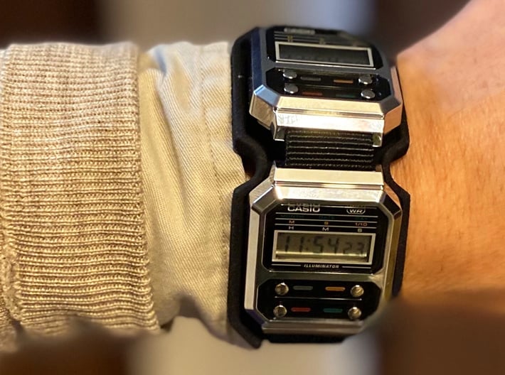 Ripley Watch Surround 3d printed Two Casio A100 not included. Photo from Shapeways user jedi_moriyama.