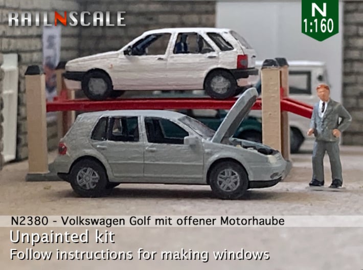 Volkswagen Golf mit geöffneter Motorhaube (N 1:160 3d printed 