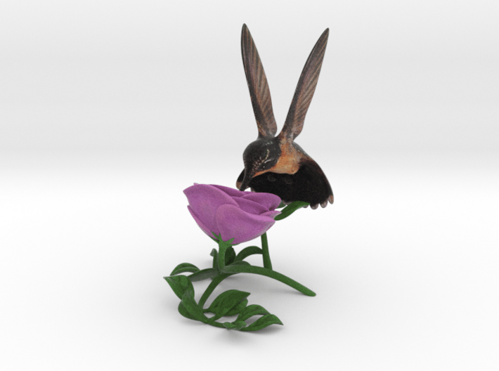 Hummingbird And Rose (4" tall) 3d printed 