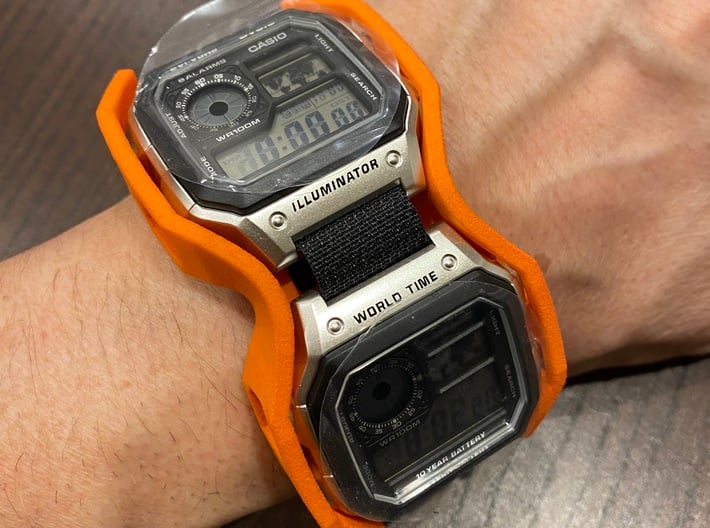 Ripley Watch Surround 3d printed Two Casio AE-1200WH-1AV (Casio Royale) not included. Photo from user kokopelli1965