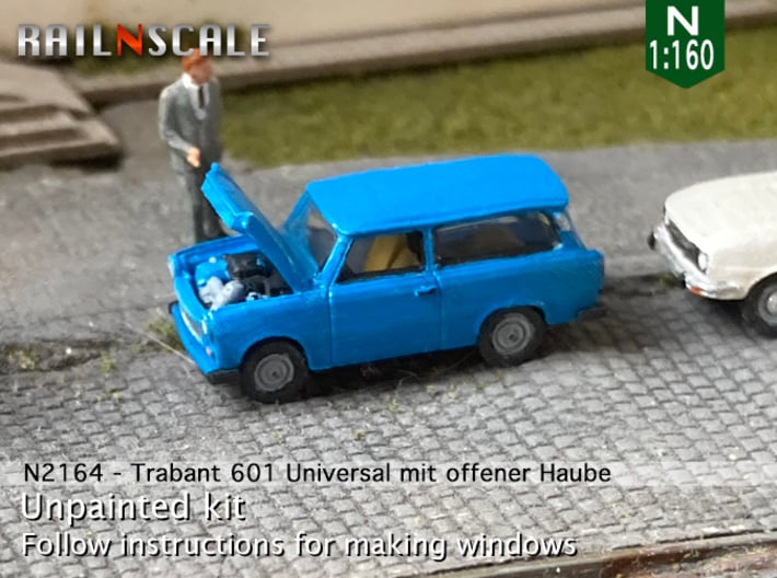 Trabant 601 Universal mit offener Haube (N 1:160) 3d printed