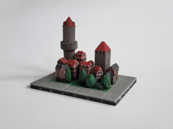 Half timbered village 1x1 x 8 3d printed combined with other models