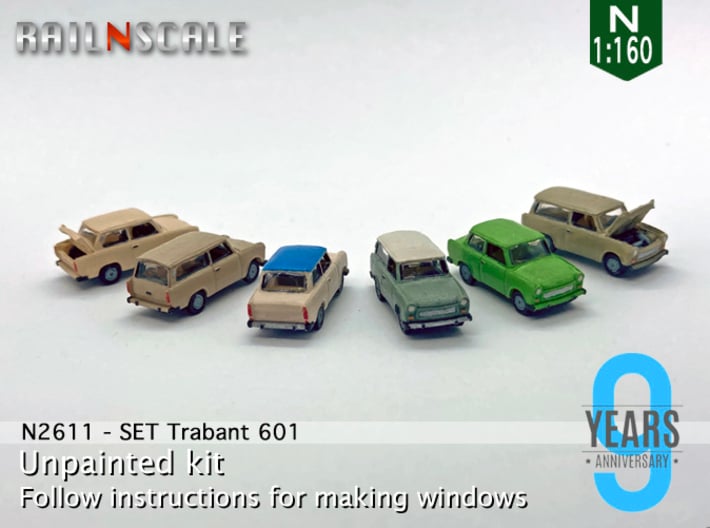 SET 6x Trabant 601 (N 1:160) 3d printed 