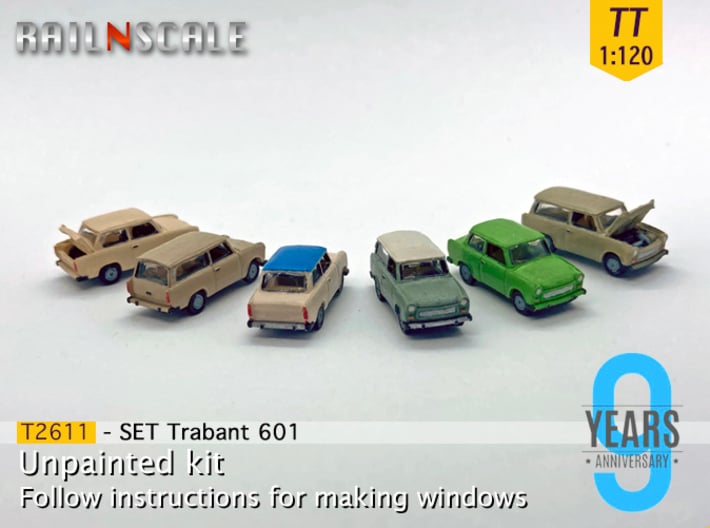 SET 6x Trabant 601 (TT 1:120) 3d printed 