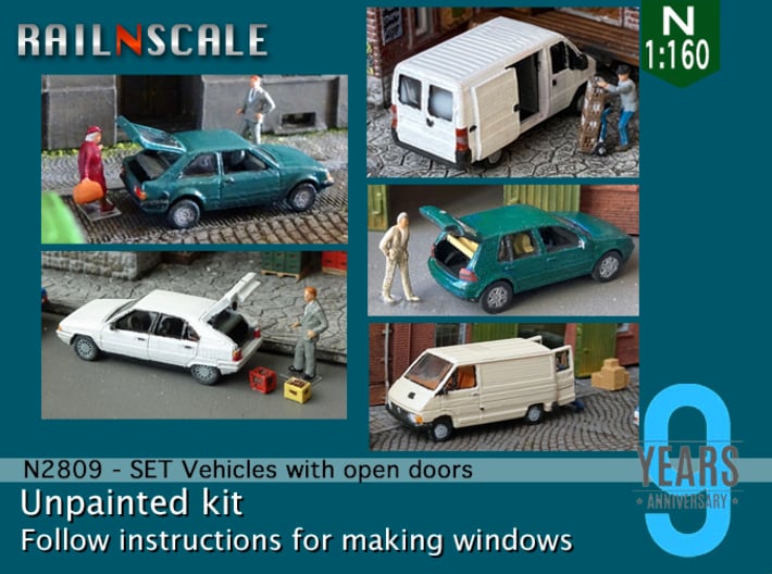  SET 5x Fahrzeuge mit offenen Türen (N 1:160) 3d printed 
