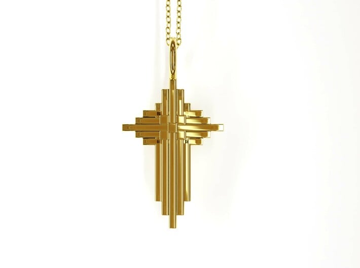Quilter's Cross Pendant - Christian Jewelry 3d printed Quilter's Cross Pendant: 14K gold plated brass computer render