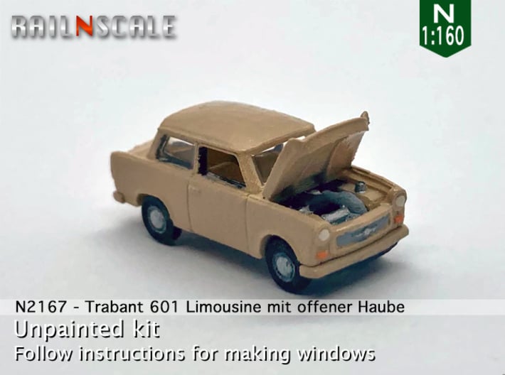 Trabant 601 Limousine mit offener Haube (N 1:160) 3d printed 