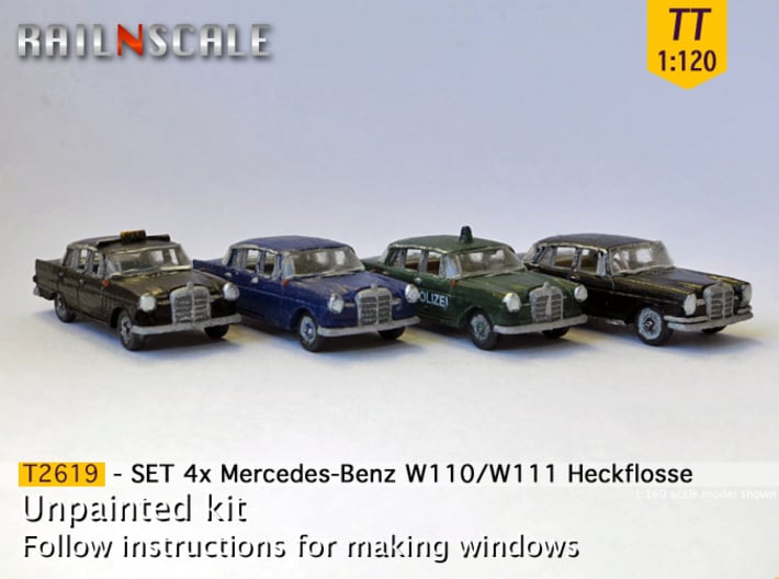 SET 4x Mercedes-Benz Heckflosse (TT 1:120) 3d printed 