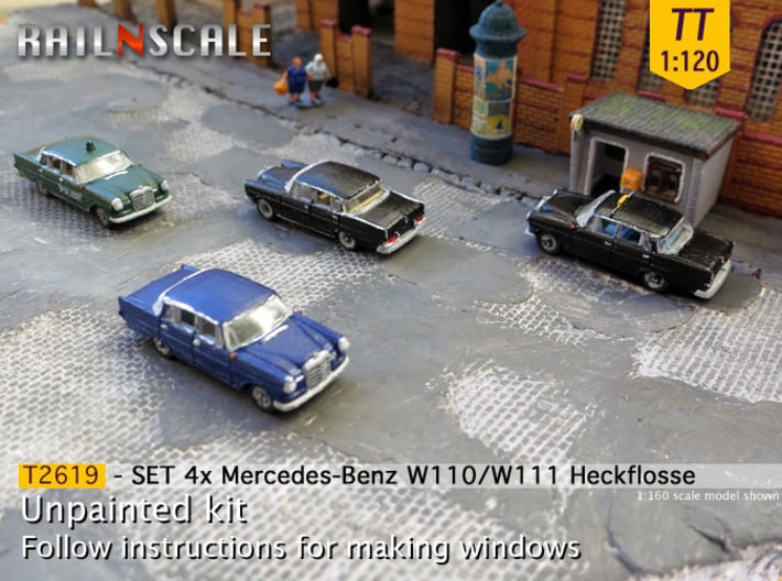 SET 4x Mercedes-Benz Heckflosse (TT 1:120) 3d printed 