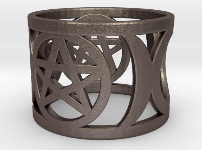 Pentagram and Goddess Symbol Ring 3d printed 