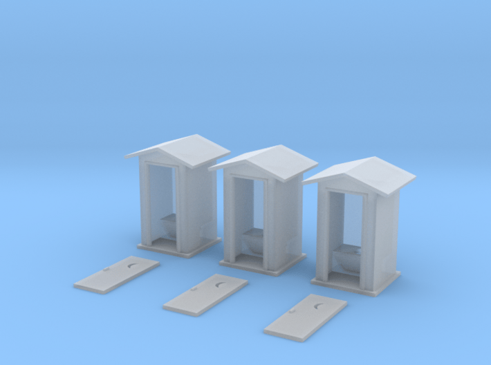 HO-Scale Peaked Roof Outhouse (3-Pack) 3d printed 