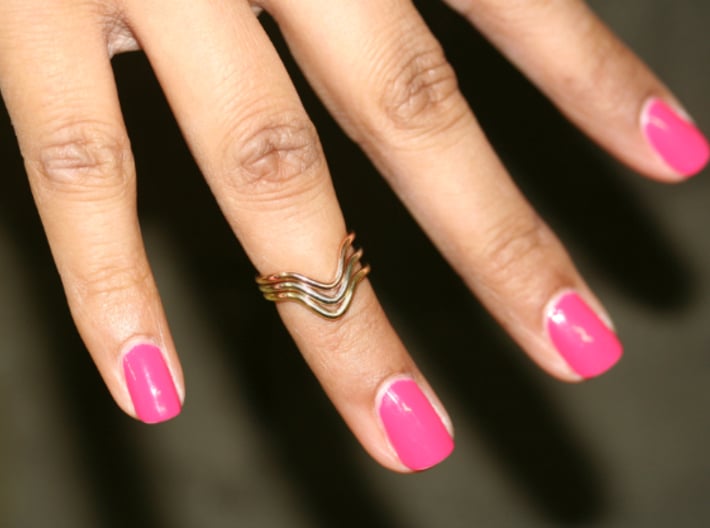 Wave Midi Ring 3d printed White, yellow and pink shown on a hand