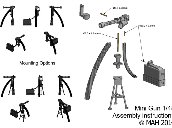 Mini Gun and mounts 1/48 3d printed 