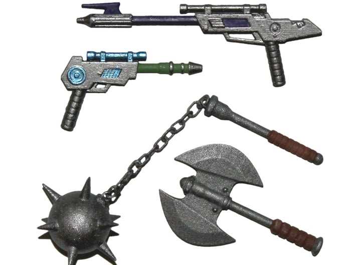 Savage Axe 3d printed Selection of Savage weapons printed in White Strong & Flexible. Actual photo of all weapons available in direct size comparison!