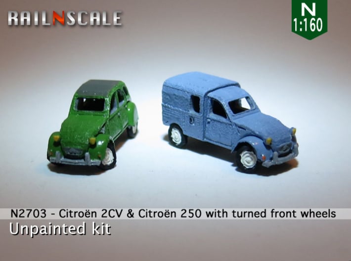 SET 2x Citroën 2CV - parked (N 1:160) 3d printed 